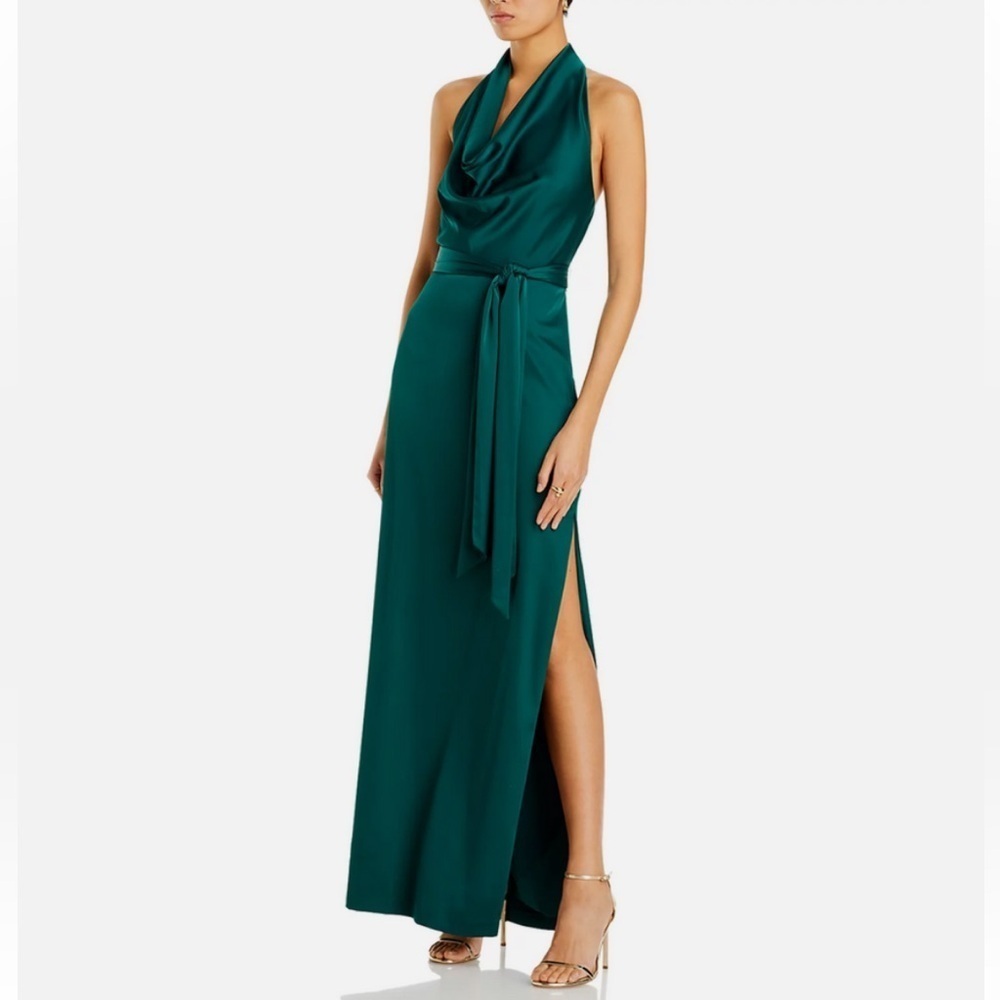 LIV FOSTER Green Cowl Neck‎ Maxi Dress Satin Gown Wedding Formal Party Size 2